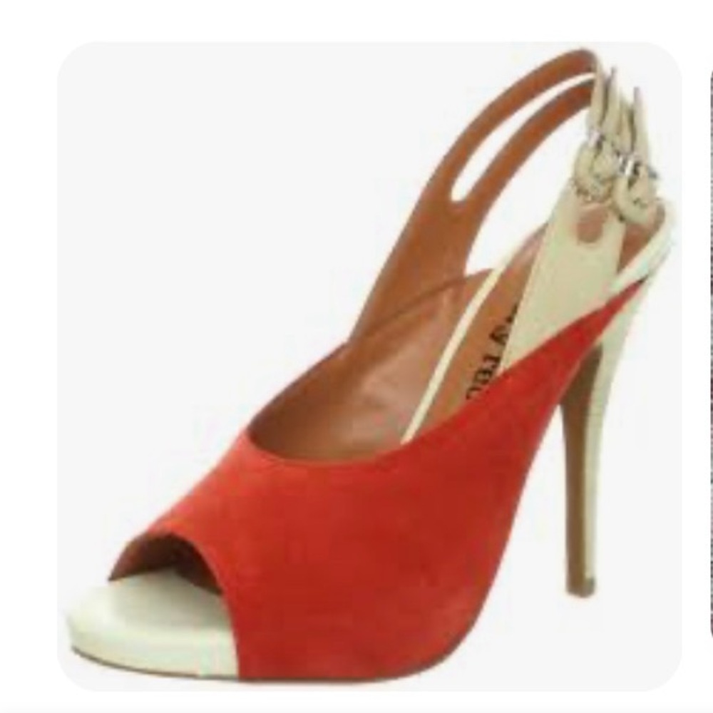 Luxury Rebel Orange Suede Open-Toe Platform Shoes. Size 8.5 US (38.5 EUR)